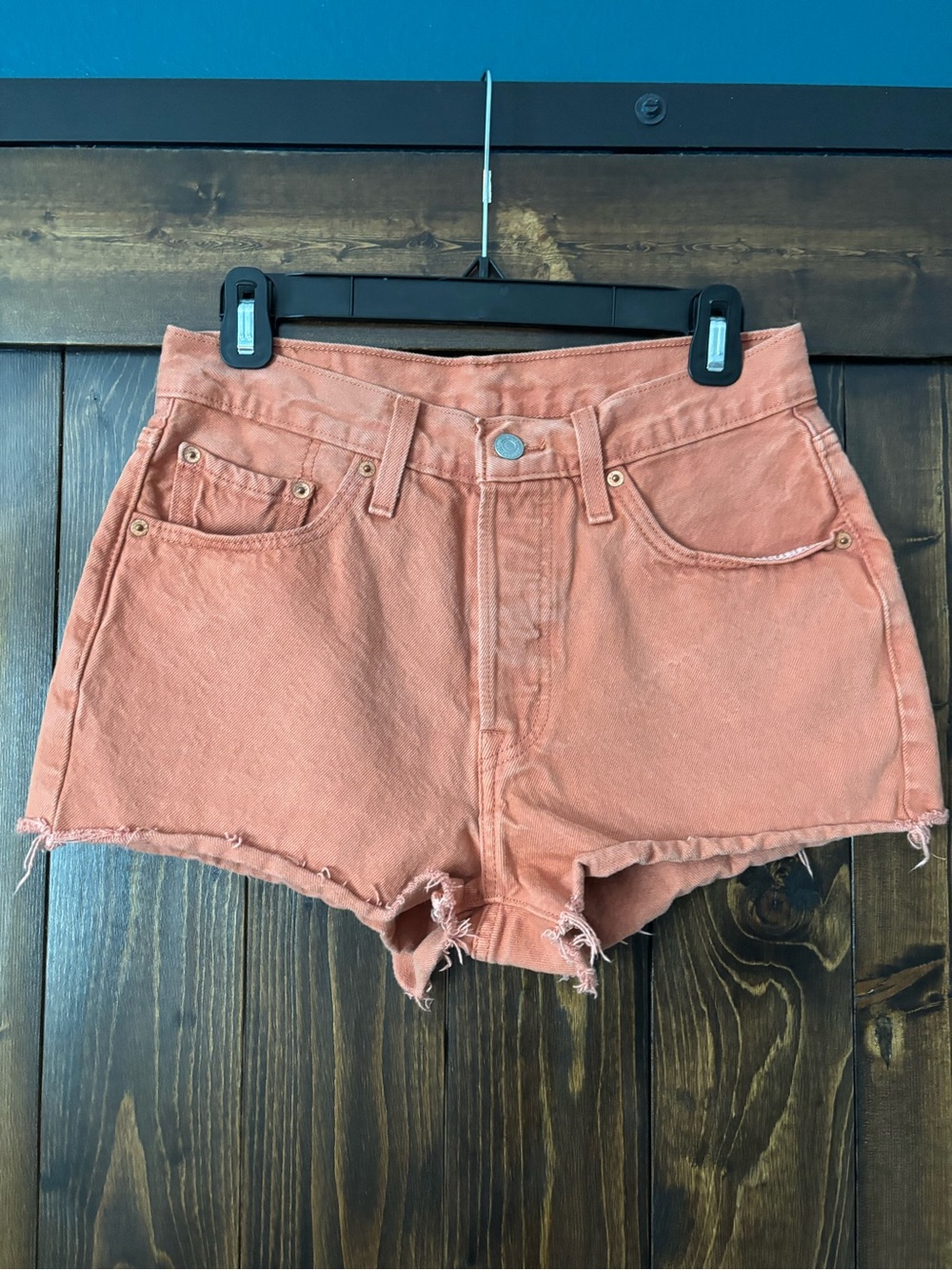 Levi's Rust Orange Frayed Hem Denim Shorts